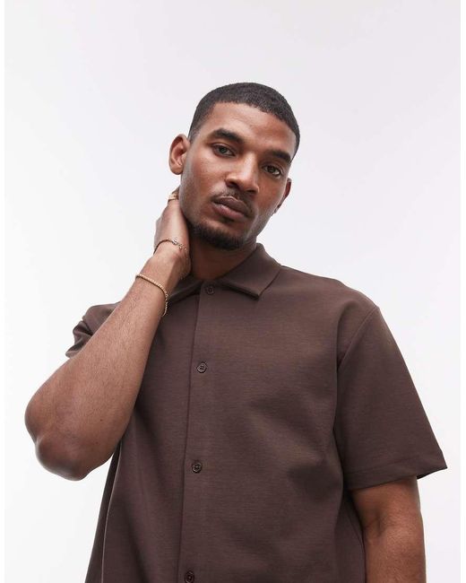 Camisa Extragrande Con Botones De Punto Liso Entrelazado Premium De Topman de hombre de color Brown