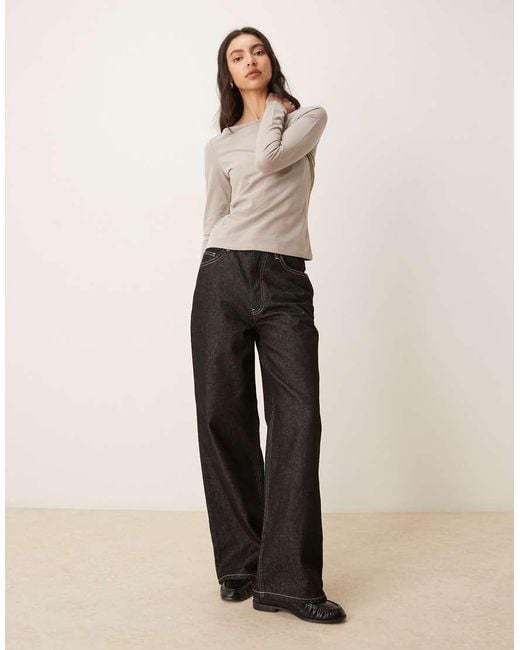 Mango Natural Cotton Rich Boat Neck Long Sleeve Top