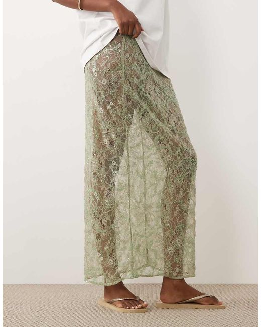 ASOS Natural Delicate Lace Sheer Sequin Maxi Skirt