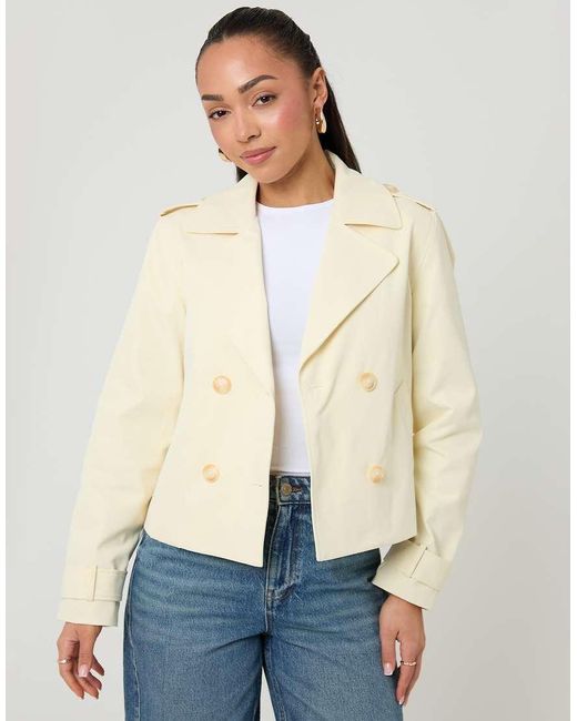 Threadbare Natural Double Breasted Cropped Trench Coat