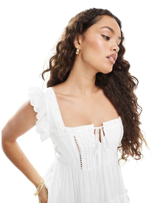 Miss Selfridge White Broderie Trim Baby Doll Maxi Dress