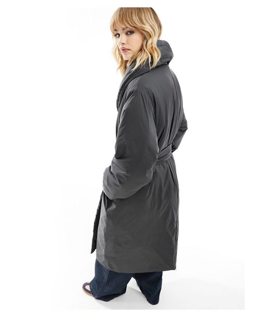 Weekday Blue Zyan Padded Coat With Belt Detail