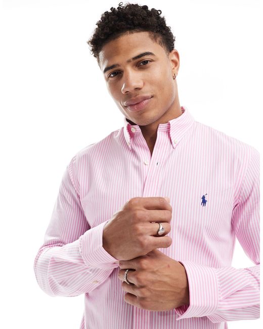 Polo Ralph Lauren Pink Icon Logo Stripe Poplin Shirt Slim Fit for men