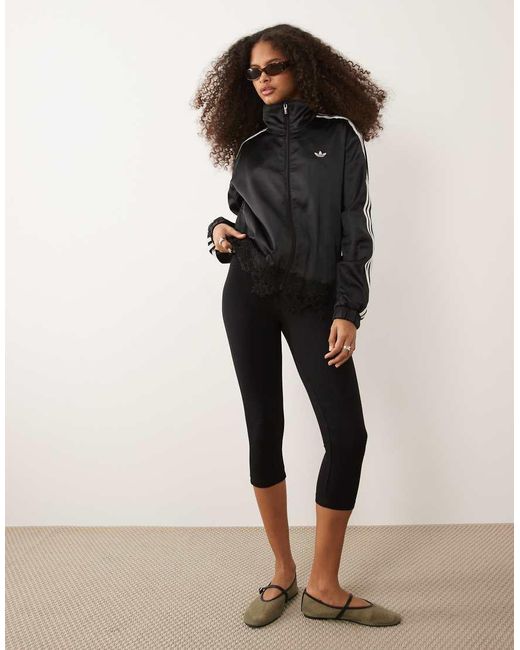 Adidas Originals Black Satin Firebird Track Top With Lace Hem
