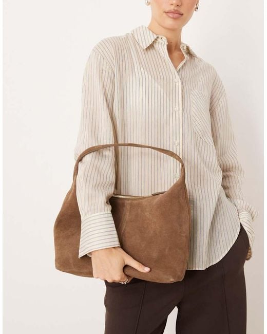Mango Natural 100% Suede Slouchy Shoulder Bag
