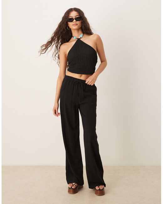 ASOS Black Textured Halter With Bead Detail