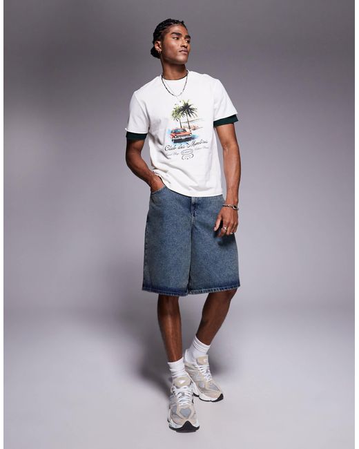 ASOS Gray Oversized T-shirt With Double Layer Sleeve And Car Graphic for men