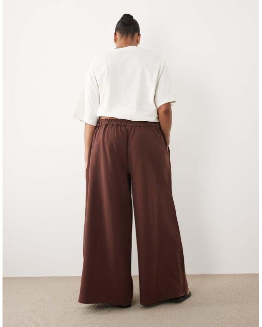 ASOS Brown Asos Design Curve Cotton Twill Wide Leg Trouser