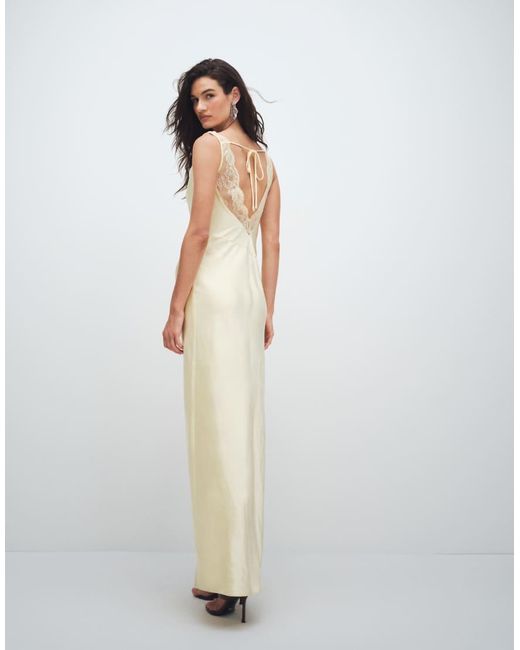 4th & Reckless White Satin Cowl Neck Lace Back Maxi Dress