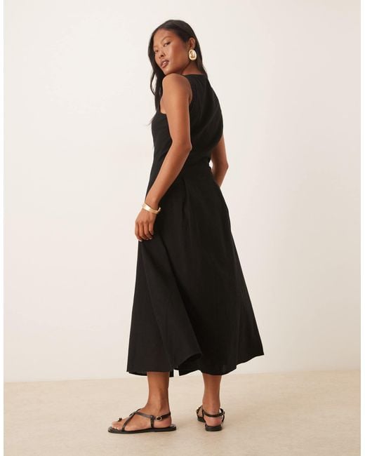 ASOS Black Asos Design Petite Slash Neck Button Down Waistcoat Midi Dress