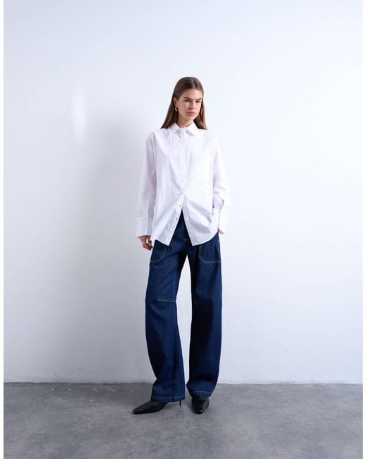TOPSHOP White Carpenter Barrel Jean