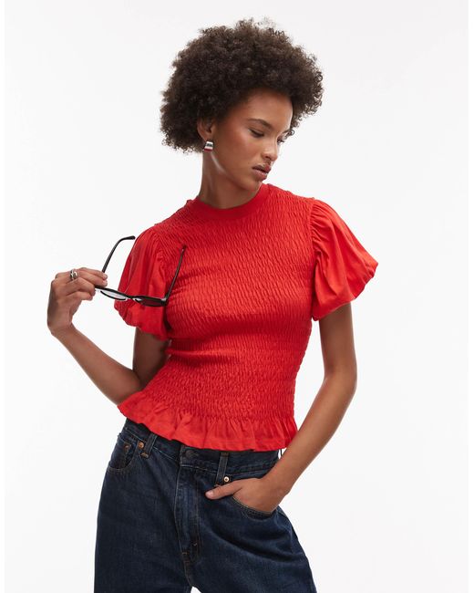 AllSaints Red – dael – gesmoktes oberteil