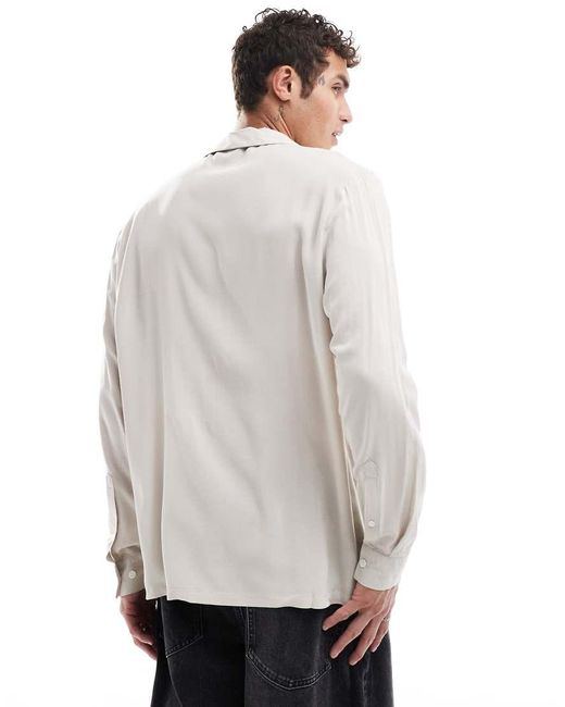 ASOS Ruimvallend, Viscose Overhemd Met Diepe Reverskraag in het White voor heren
