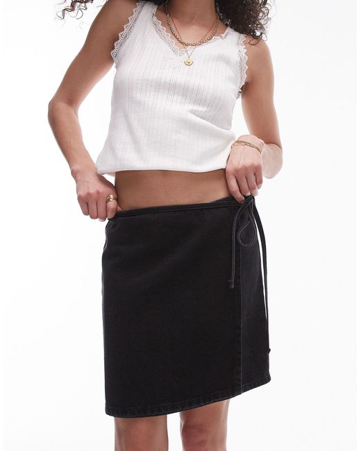 TOPSHOP Black Denim Wrap Skirt