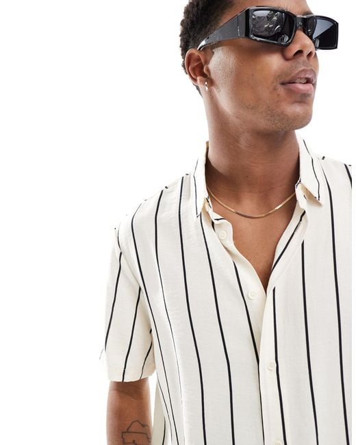 Bershka White Crinkle Stripe Shirt for men