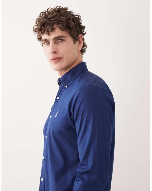 Polo Ralph Lauren Blue Icon Logo Long Sleeve Cotton Twill Shirt for men