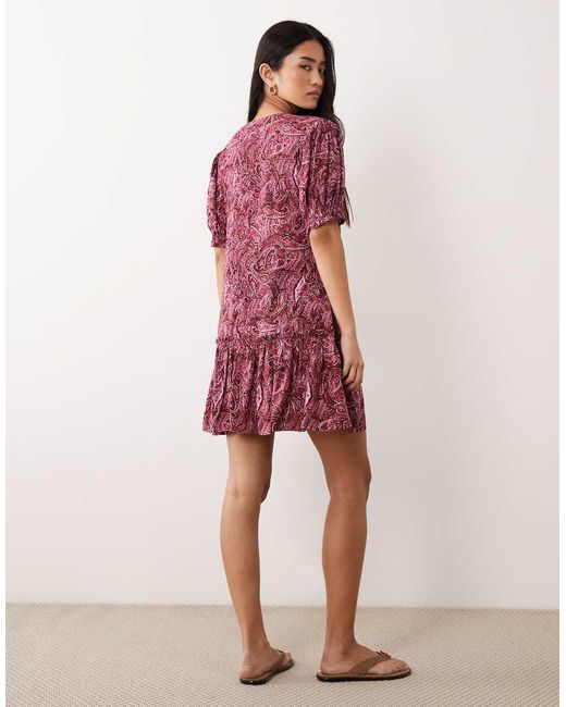 Miss Selfridge Red Printed Spun Smock Dress
