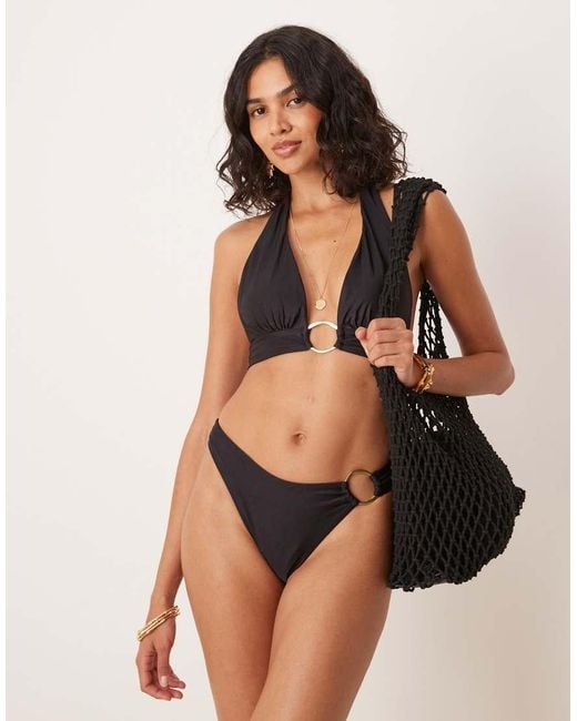 Tala Black Asymmetric Gold Ring Bikini Bottoms