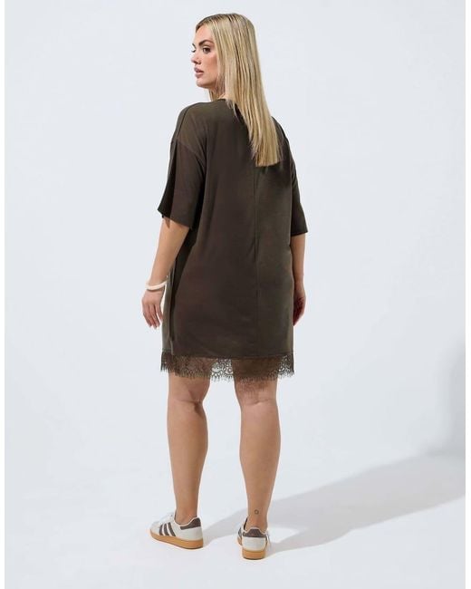 Yours Clothing Brown Lace Trim Mini Dress