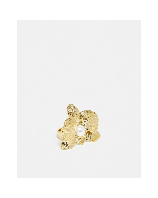 & Other Stories White Statement Floral Ring With Faux Pearl