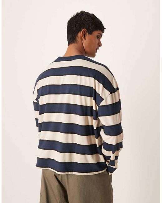 ASOS Blue Boxy Oversized Long Sleeve T-Shirt With Dropped Shoulder for men