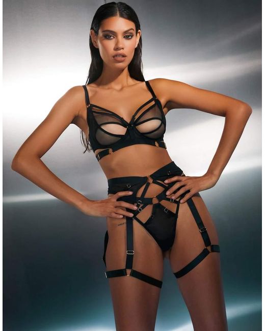 Wolf & Whistle Black Alexa Mesh Overlay Thick Strap Thong
