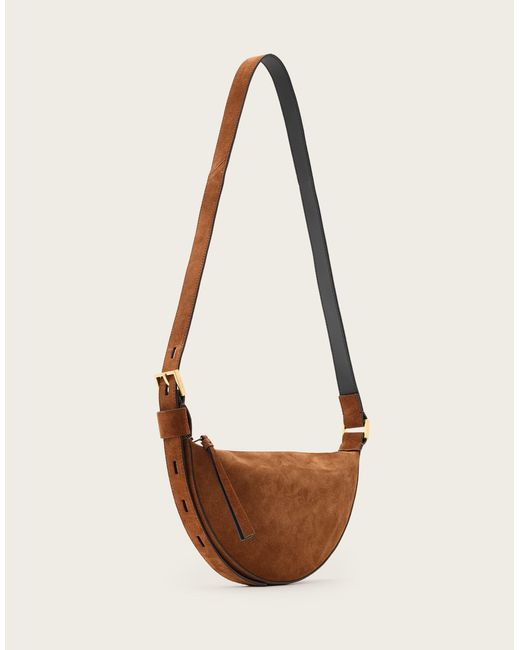AllSaints Natural – halfmoon – umhängetasche aus wildleder
