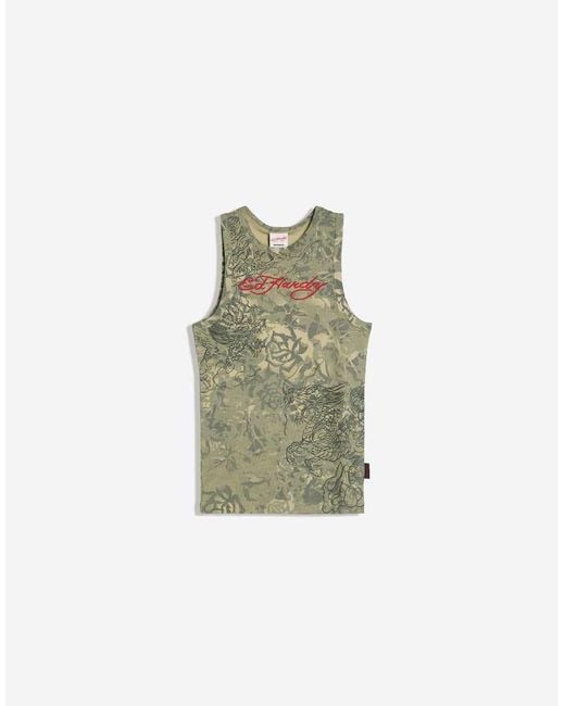 Bershka Green Ed Hardy Print Vest Top for men