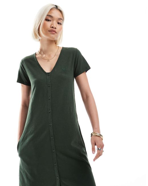 Robe mi-longue boutonnée à manches courtes en jersey Superdry en coloris Green