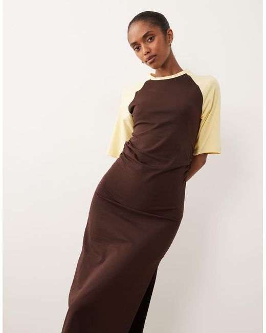 ASOS Natural Short Contrast Sleeve Gathered Waist Maxi Dress