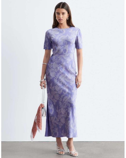 & Other Stories Blue Satin Paisley Print Maxi Dress With Cut