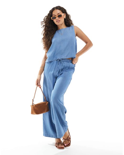 Vero Moda Blue – oberteil aus em chambray mit bindedetail vorn, kombiteil