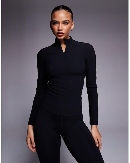 ASOS 4505 Ski & Snow Blue Asos 4505 Ski Thermal Ribbed Fleece Back Base Layer Long Sleeve 1/4 Zip With Sweat Wicking