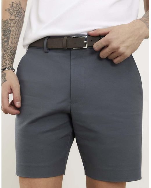 River Island Natural Slim Fit Belted Chino Shorts for men