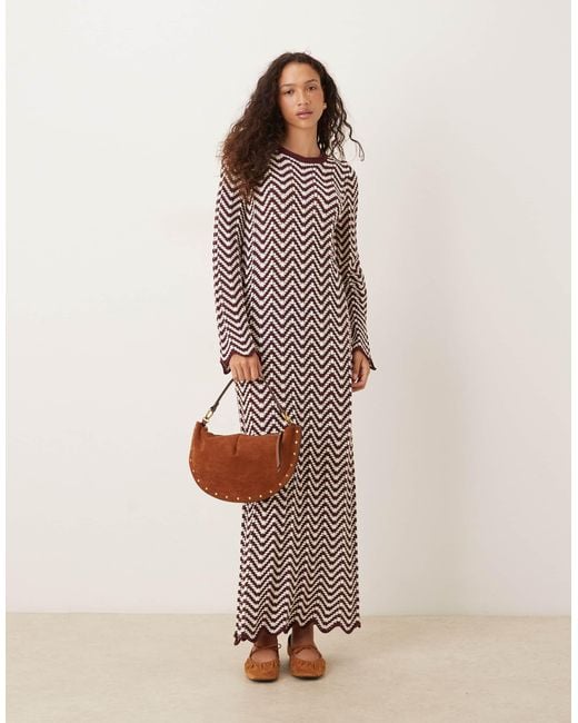 Y.A.S Natural Knitted Maxi Dress With Lettuce Edge
