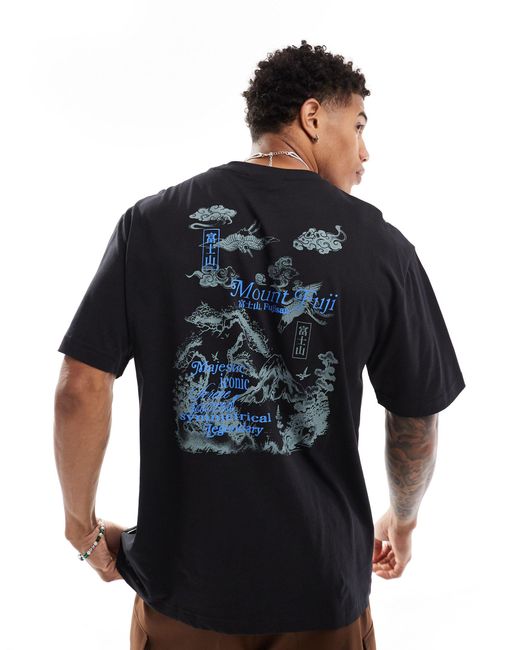 T-shirt oversize scuro con stampa fuji sul retro di Only & Sons in Blue da Uomo