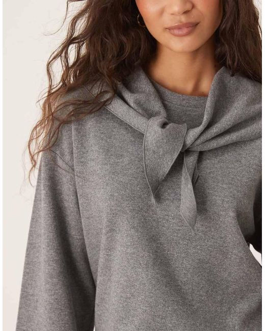 Threadbare Gray Jumper With Scarf Detail