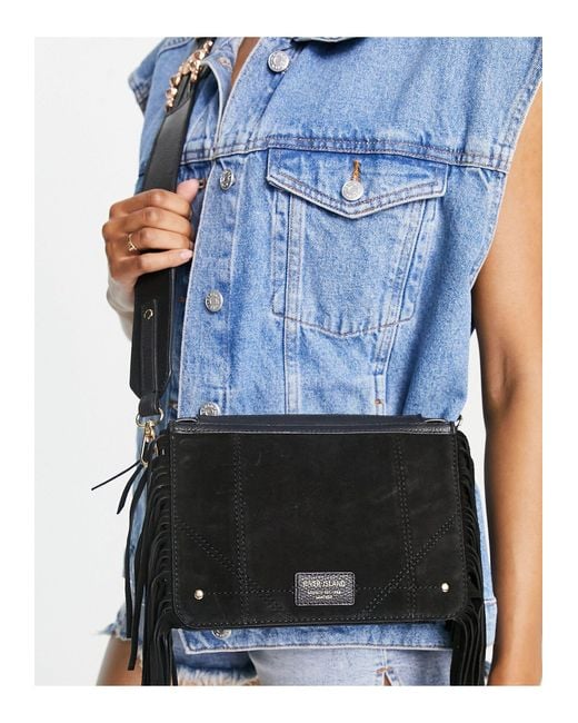 River Island Leather Fringe Studded Boxy Cross Body Bag in Black Lyst