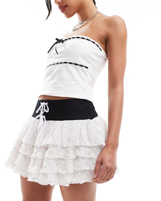 Minga White London Lace-up Belted Frill Mini Rara Skirt