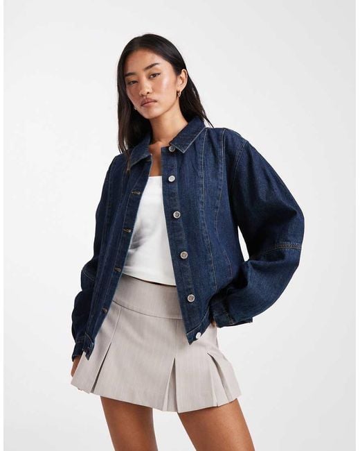 Miss Selfridge Blue Western Denim Jacket With Puff Sleeves