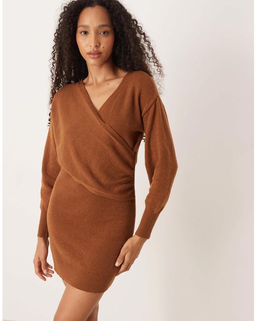 Vila Brown Knitted Mini Wrap Dress