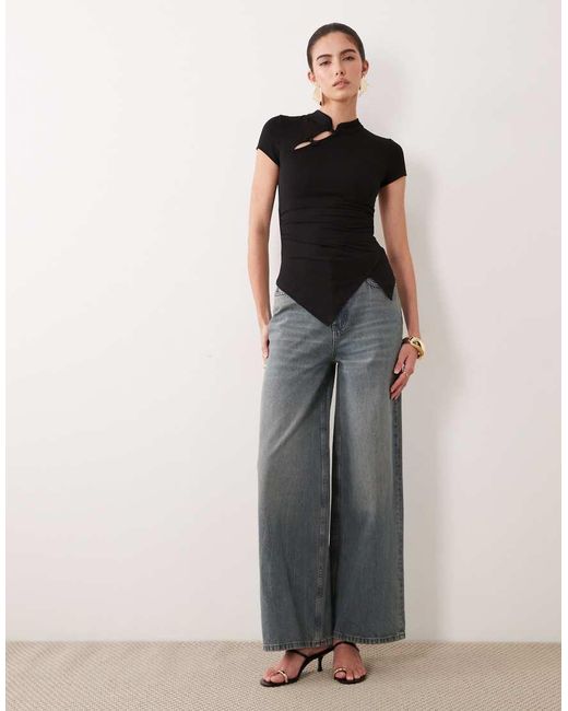 ASOS Black Stand Collar Cap Sleeve Top