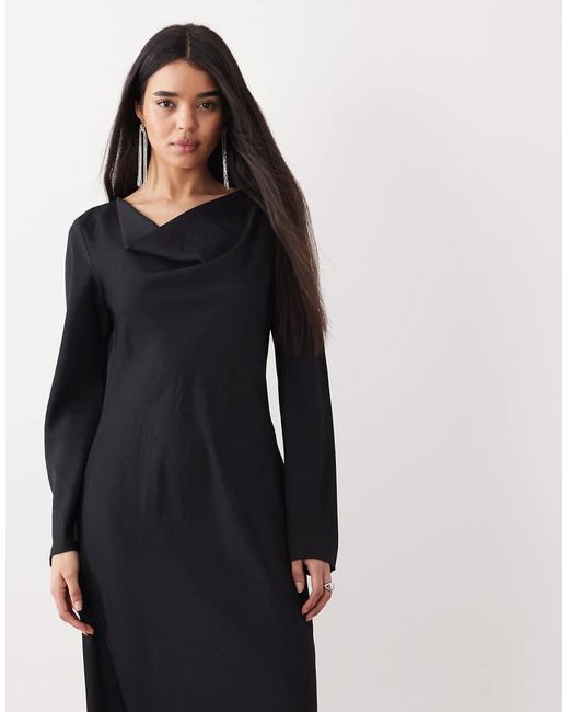 Mango Blue Draped Neck Long Sleeve Maxi Dress