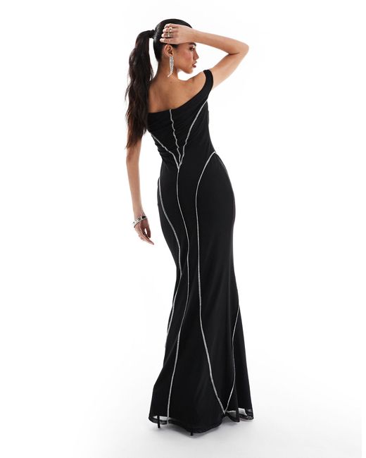 ASOS Black Bardot Maxi Dress With Contrast Exposed Seams