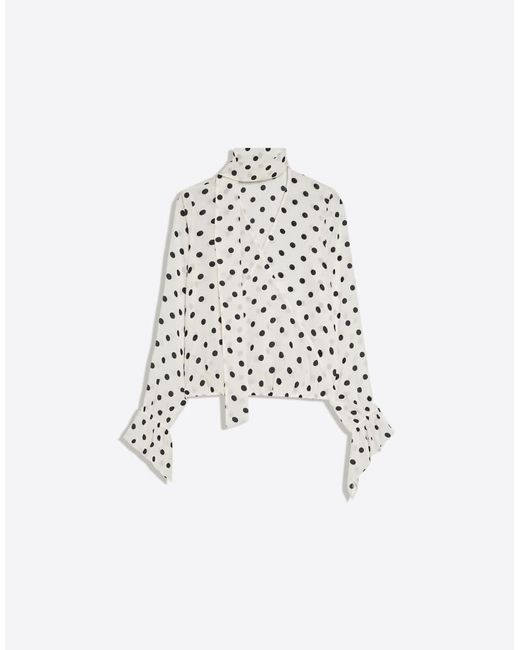 Bershka Blue Long Sleeve Crossover Scarf Blouse