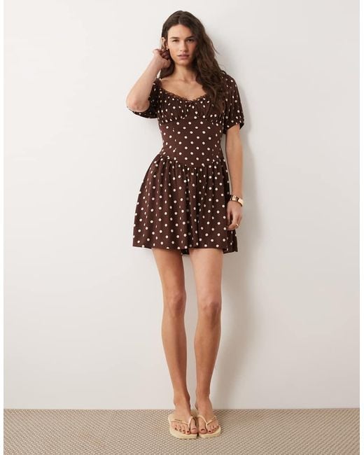 Miss Selfridge Brown Spun Milkmaid Mini Dress