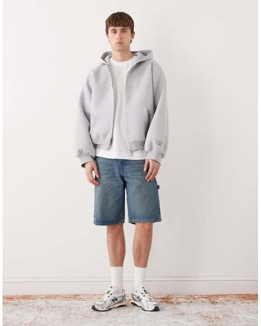Collusion Gray Zip Through Heavyweight Boxy Hoodie for men