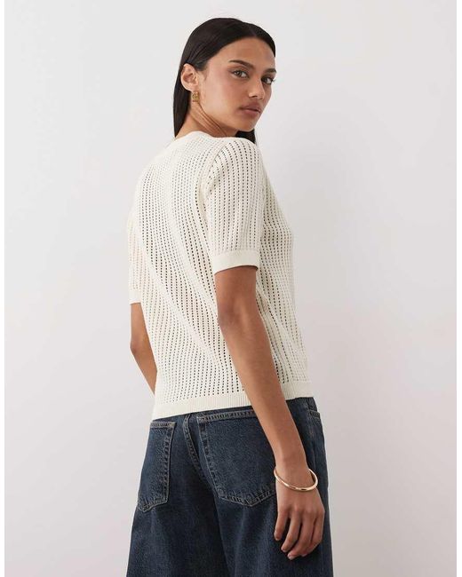 Mango White 100% Cotton Short Sleeve Knitted Top