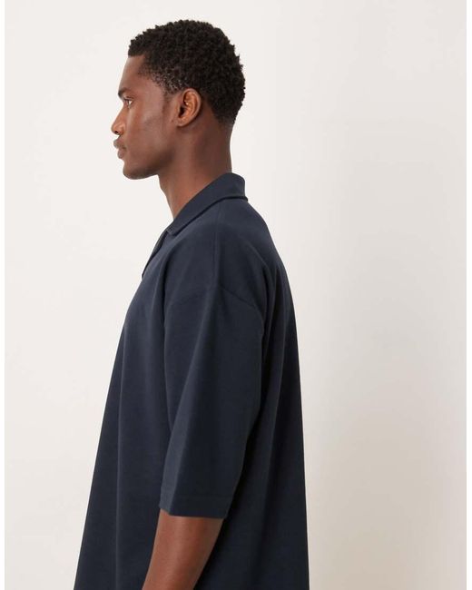 ASOS Blue Heavyweight Oversized Half Sleeve Revere Polo for men