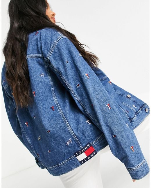 Tommy Hilfiger Embroidery Oversize Trucker Jacket in Blue | Lyst